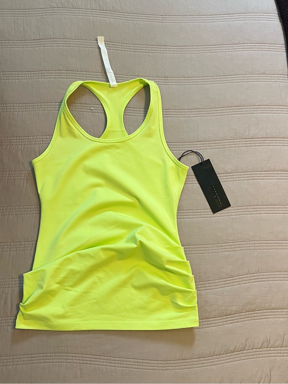 Karma. Neon Lime Racerback Tank Top Women’s S Mojito Lime Ruched Sides